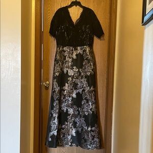 Adrianna Papell Black Maxi Dress with Gold Floral Design